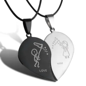 Couple Broken Heart Necklace Black Silver Color Boys Girls Choker Stainless Steel Love You Clavicle Chain Valentines Day Jewelry