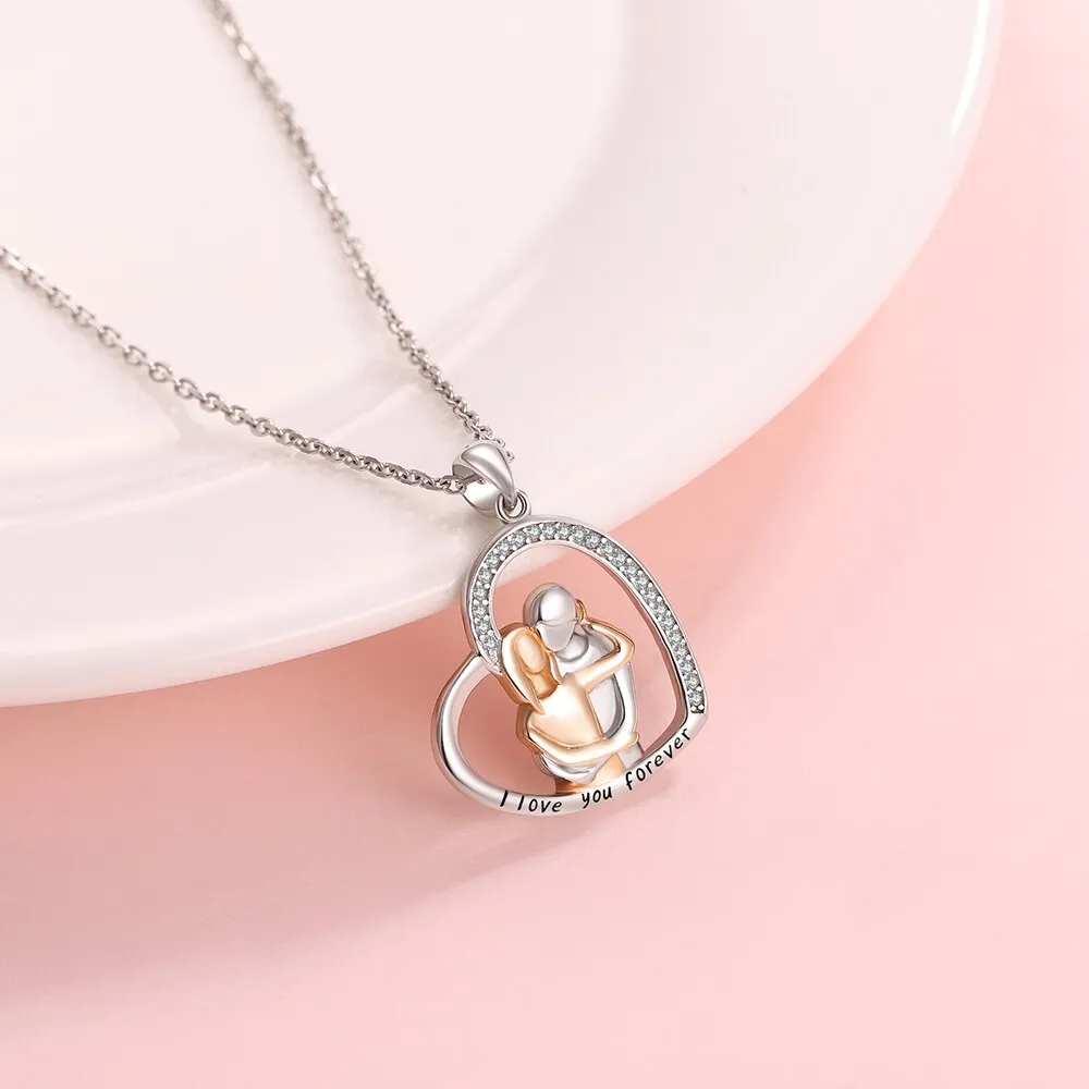 Couple Heart Love Pendant Chain Husband hugged Wife Necklace for Girlfriend Valentine Gift