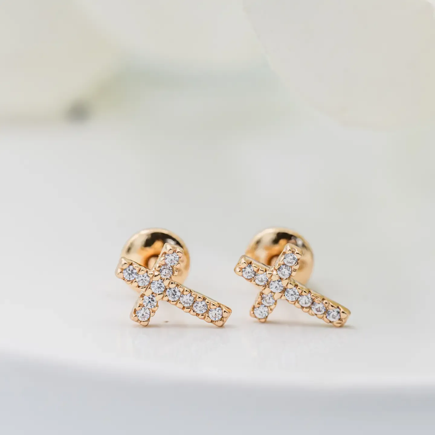 Cross CZ Earrings - Gold