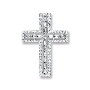 Cross Diamond Pendant Necklace 0.50ct H-SI in 18K White Gold