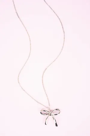 Crystal Avenue Silvertone Bow Necklace