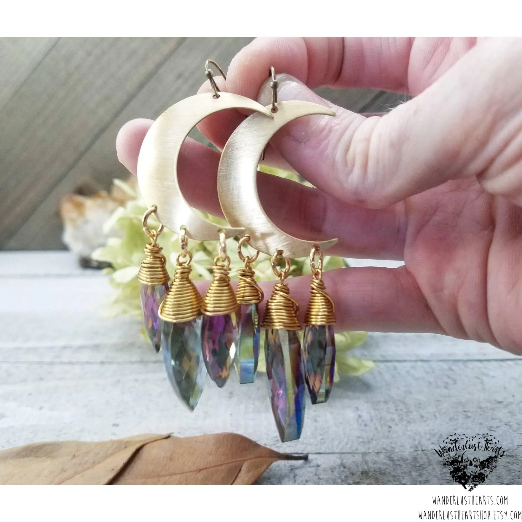 Crystal moon dagger earrings