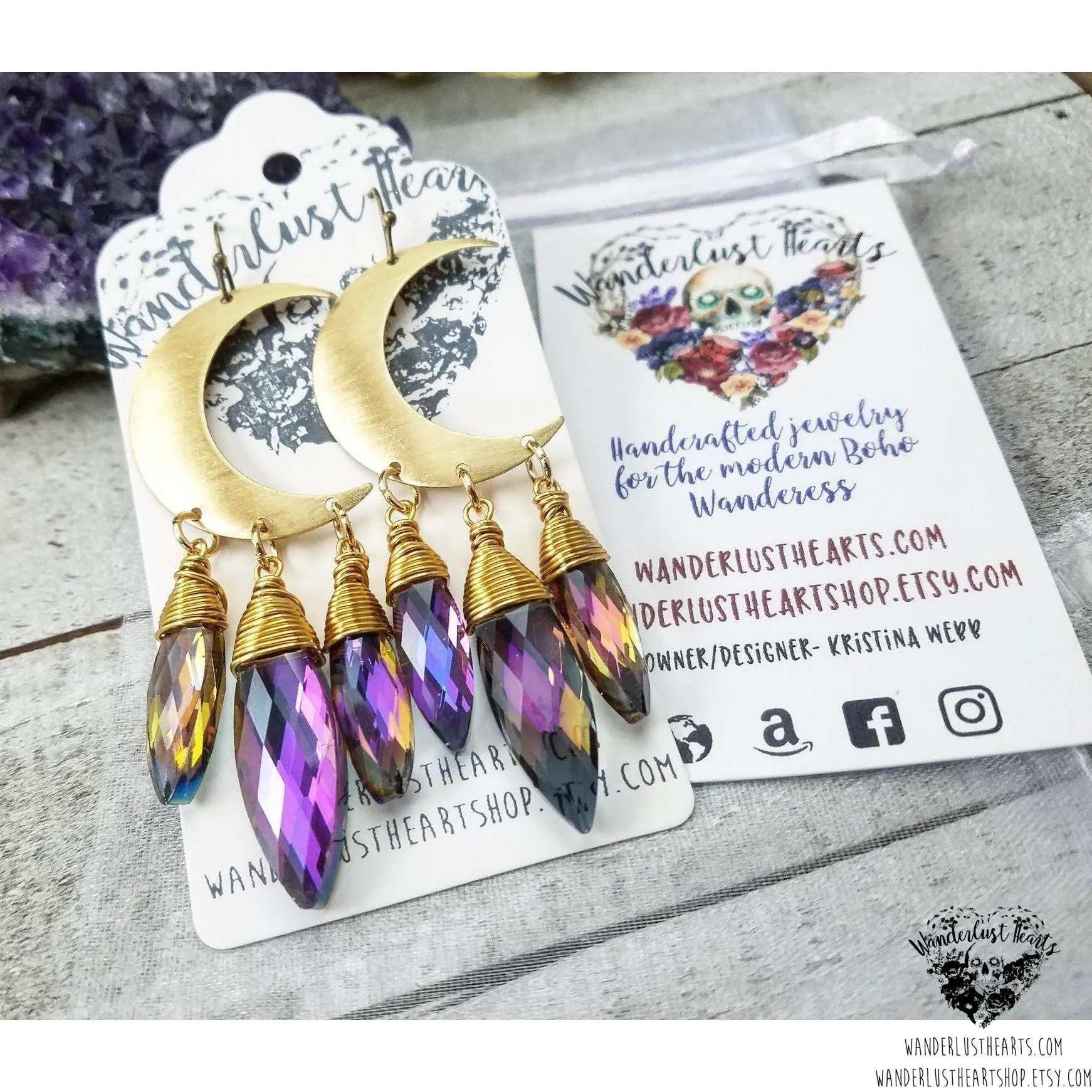 Crystal moon dagger earrings