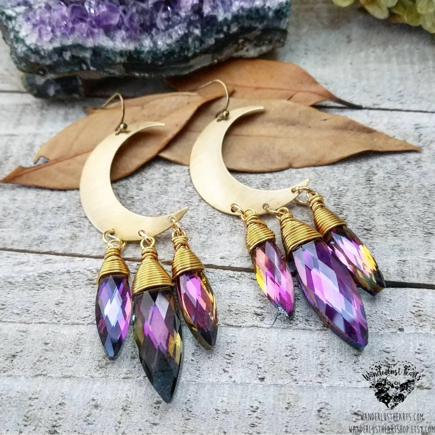 Crystal moon dagger earrings