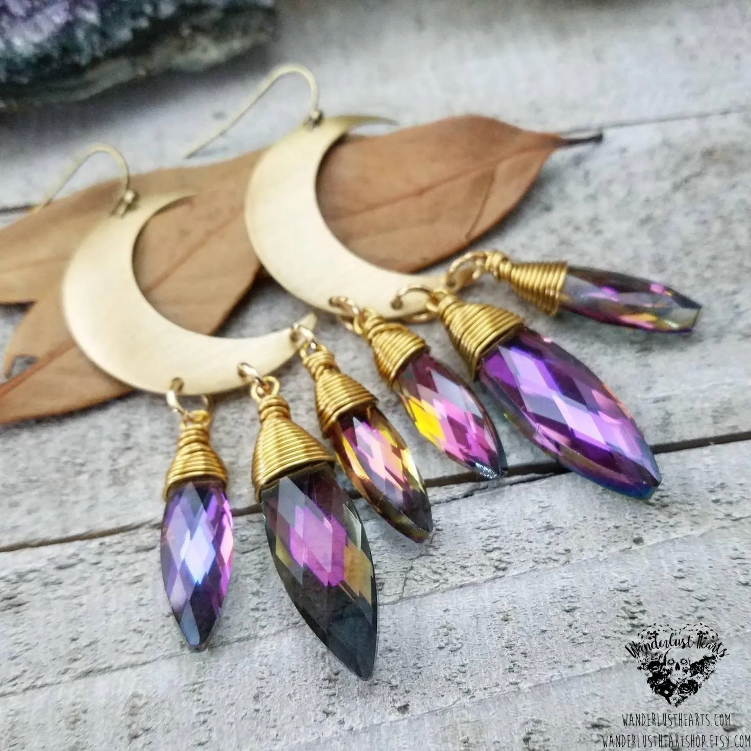 Crystal moon dagger earrings