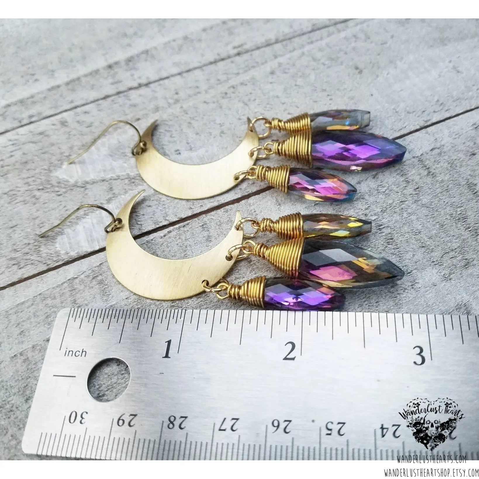 Crystal moon dagger earrings