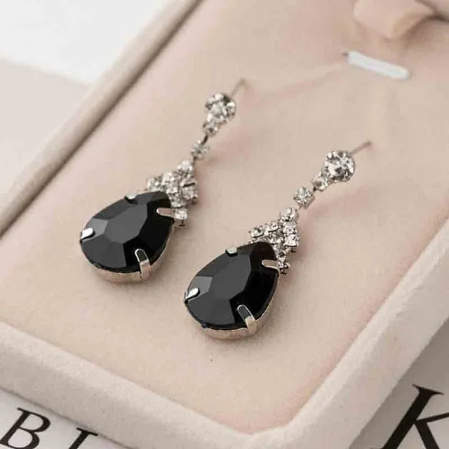 Cubic Zirconia Drop Earrings With Tiny CZ Luxury Bridal Party Earrings Rhodium Plated