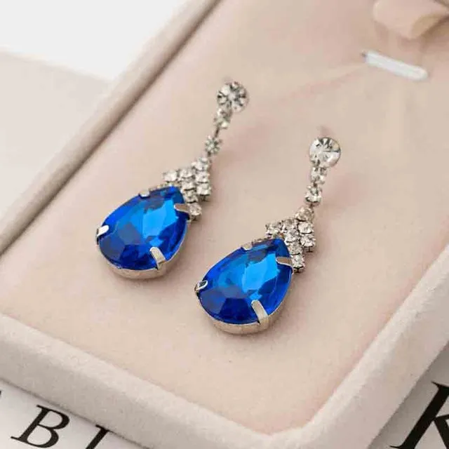 Cubic Zirconia Drop Earrings With Tiny CZ Luxury Bridal Party Earrings Rhodium Plated