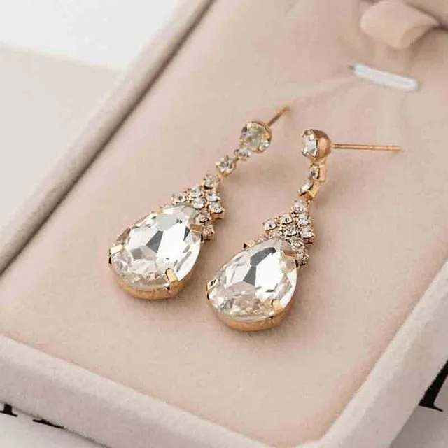 Cubic Zirconia Drop Earrings With Tiny CZ Luxury Bridal Party Earrings Rhodium Plated