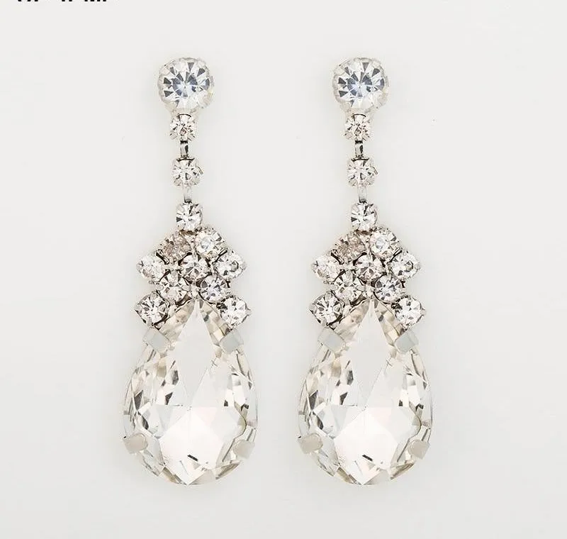 Cubic Zirconia Drop Earrings With Tiny CZ Luxury Bridal Party Earrings Rhodium Plated