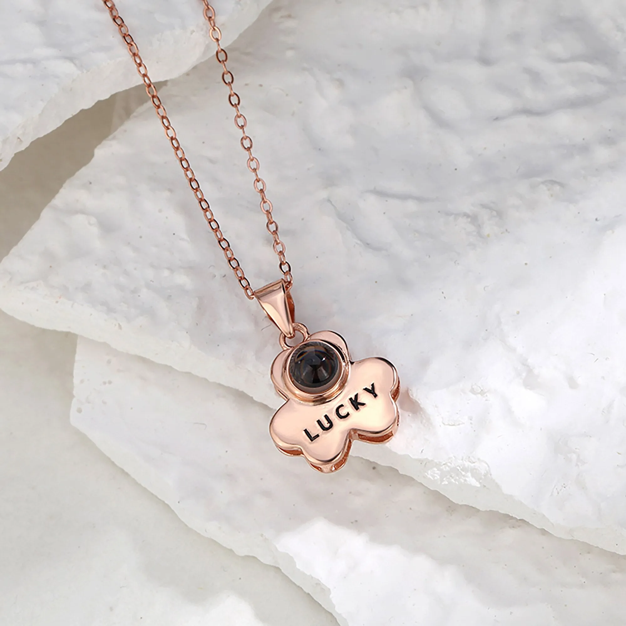 Customizable Photo Bear Projection Necklace Silver Shiny Necklace