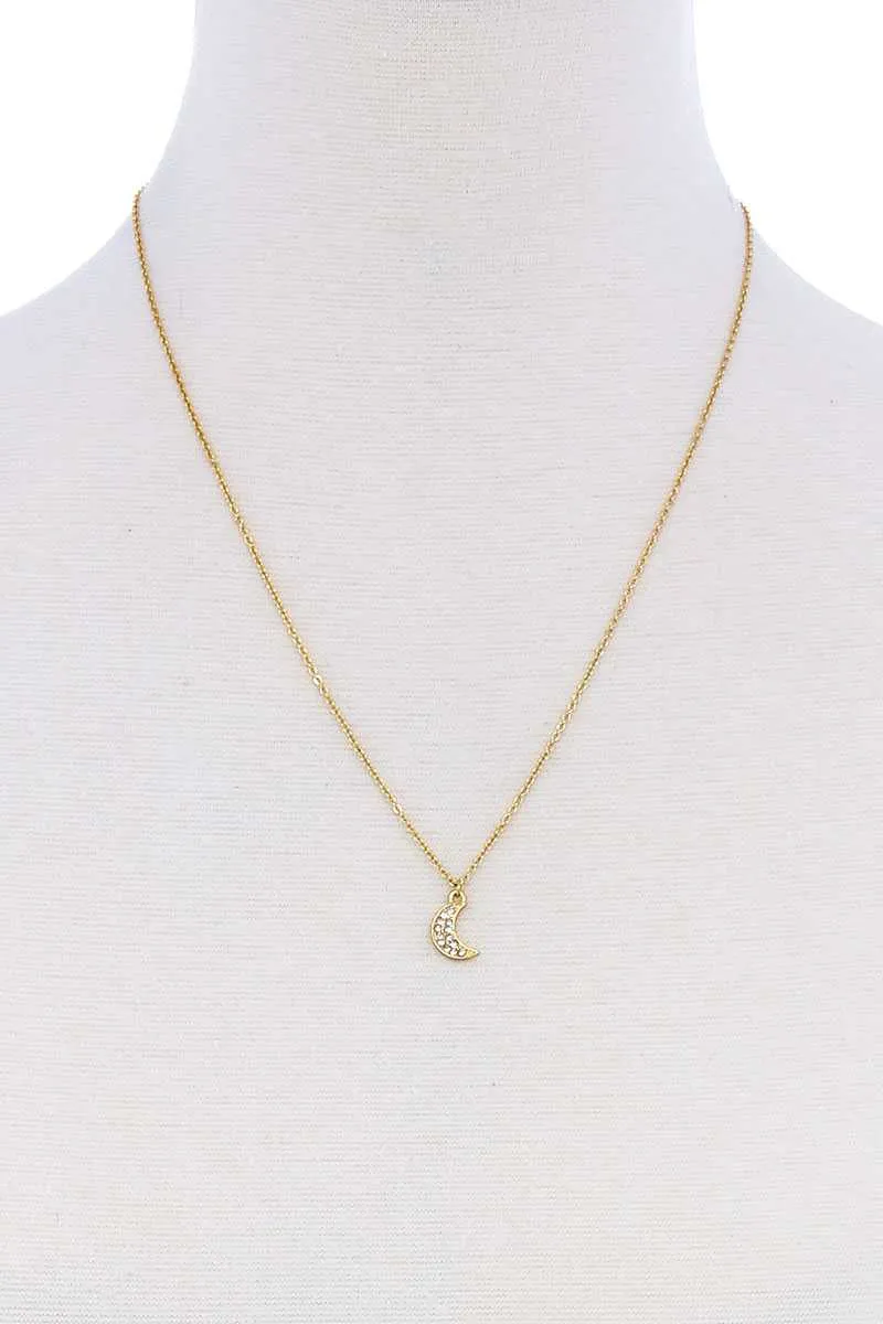 Cute Trendy Crescent Moon Rhinestone Necklace