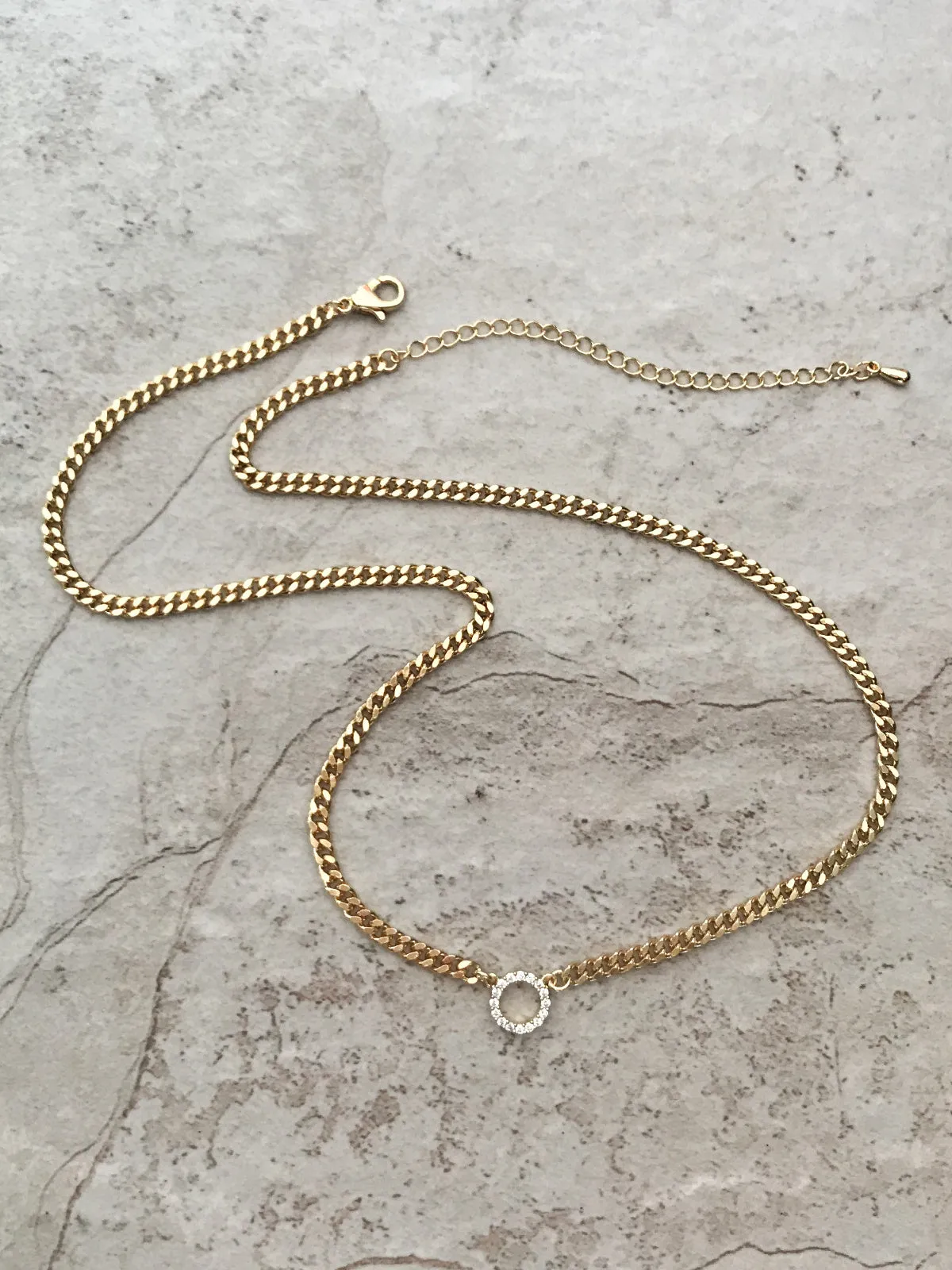 CZ Ring Cuban Chain Necklace