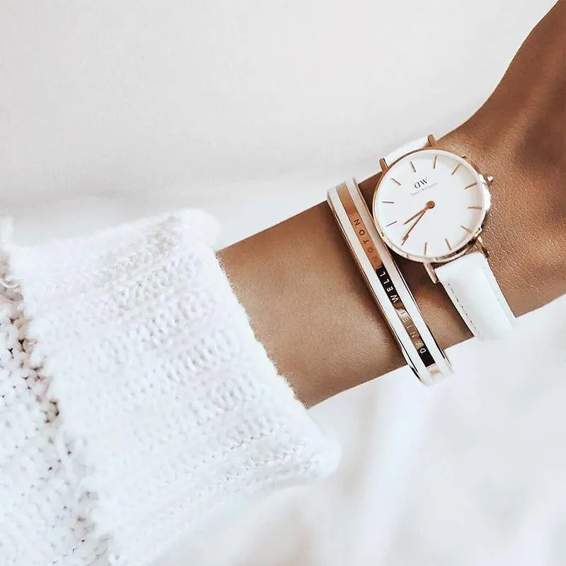 Daniel Wellington Emalie Cuff Bangle Satin White Rose Gold