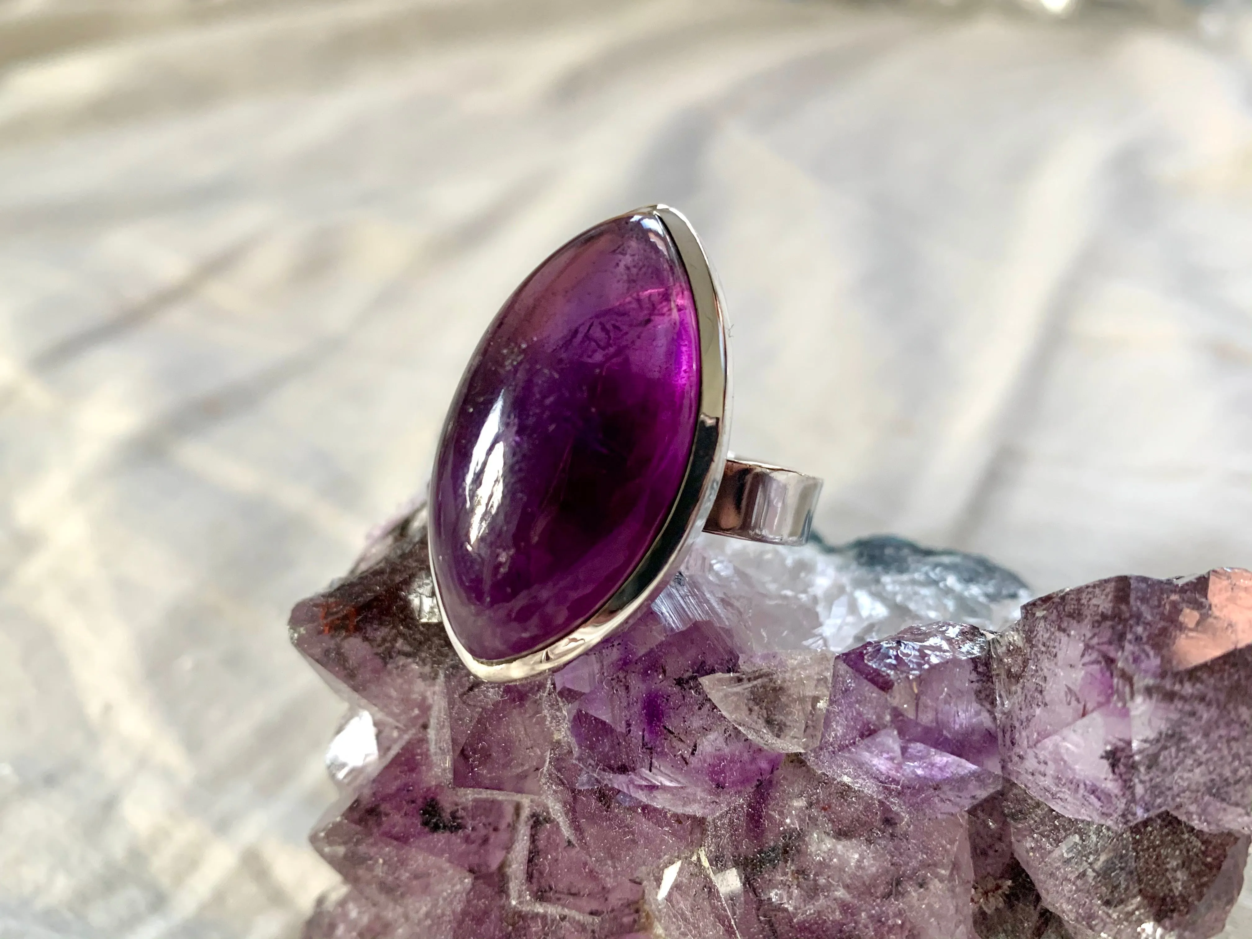 Dark Amethyst Adjustable Akoni Ring - Chunky Marquise