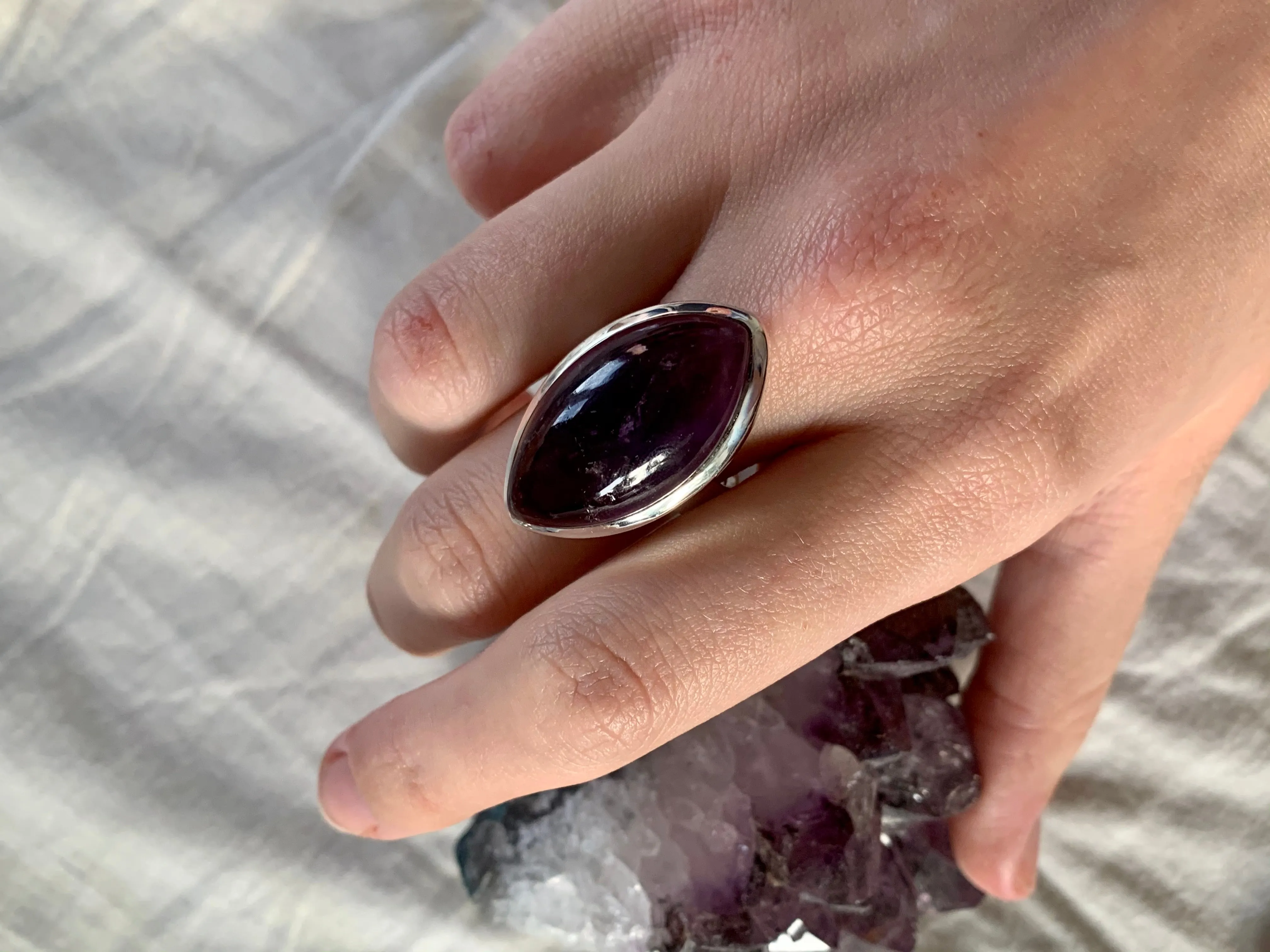 Dark Amethyst Adjustable Akoni Ring - Chunky Marquise