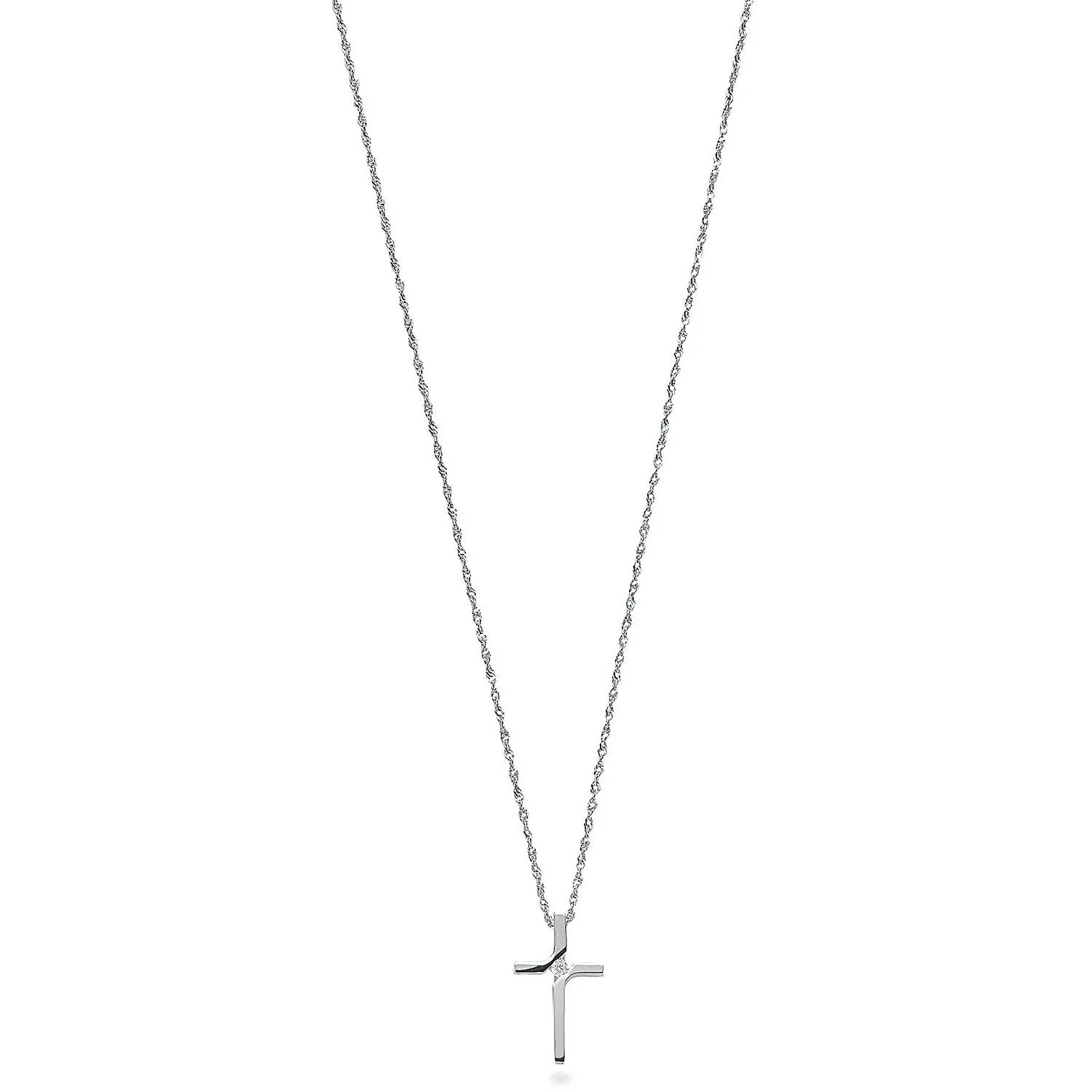 Diamond Cross Necklace 18 Inch 0.04ct H-SI Quality in 9K White Gold