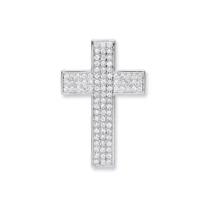 Diamond Cross Pendant Necklace 0.80ct H-VS in 18K White Gold