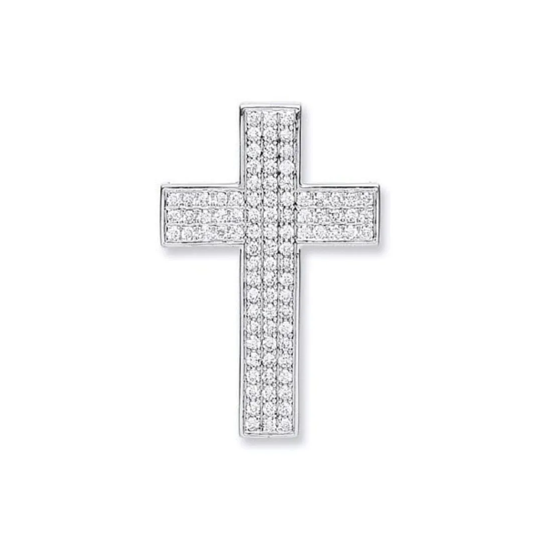 Diamond Cross Pendant Necklace 0.80ct H-VS in 18K White Gold