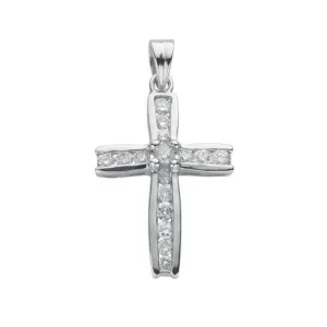 Diamond Cross Pendant Necklace 1.00ct H-SI in 18K White Gold