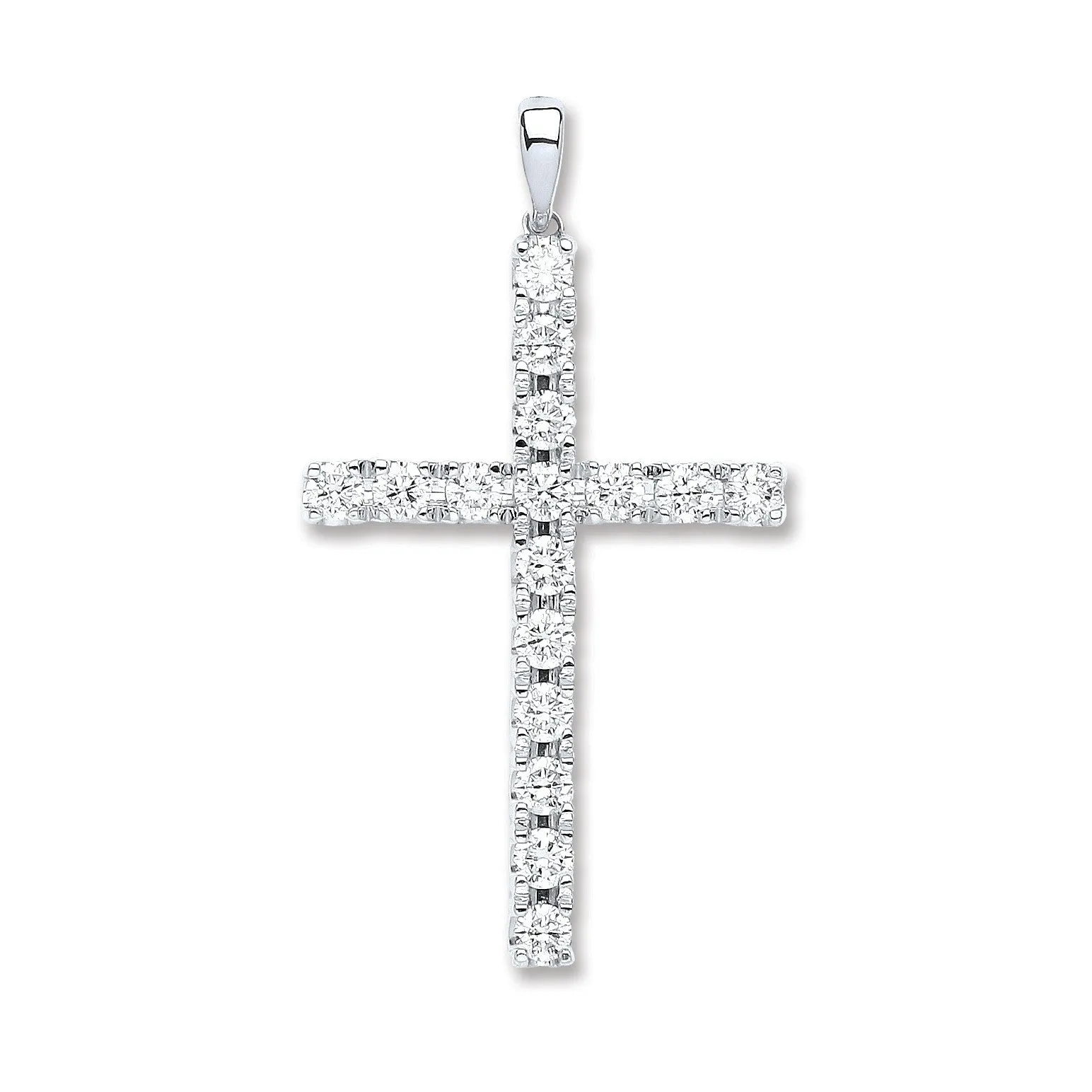 Diamond Cross Pendant Necklace 1.70ct H-SI in 18K White Gold