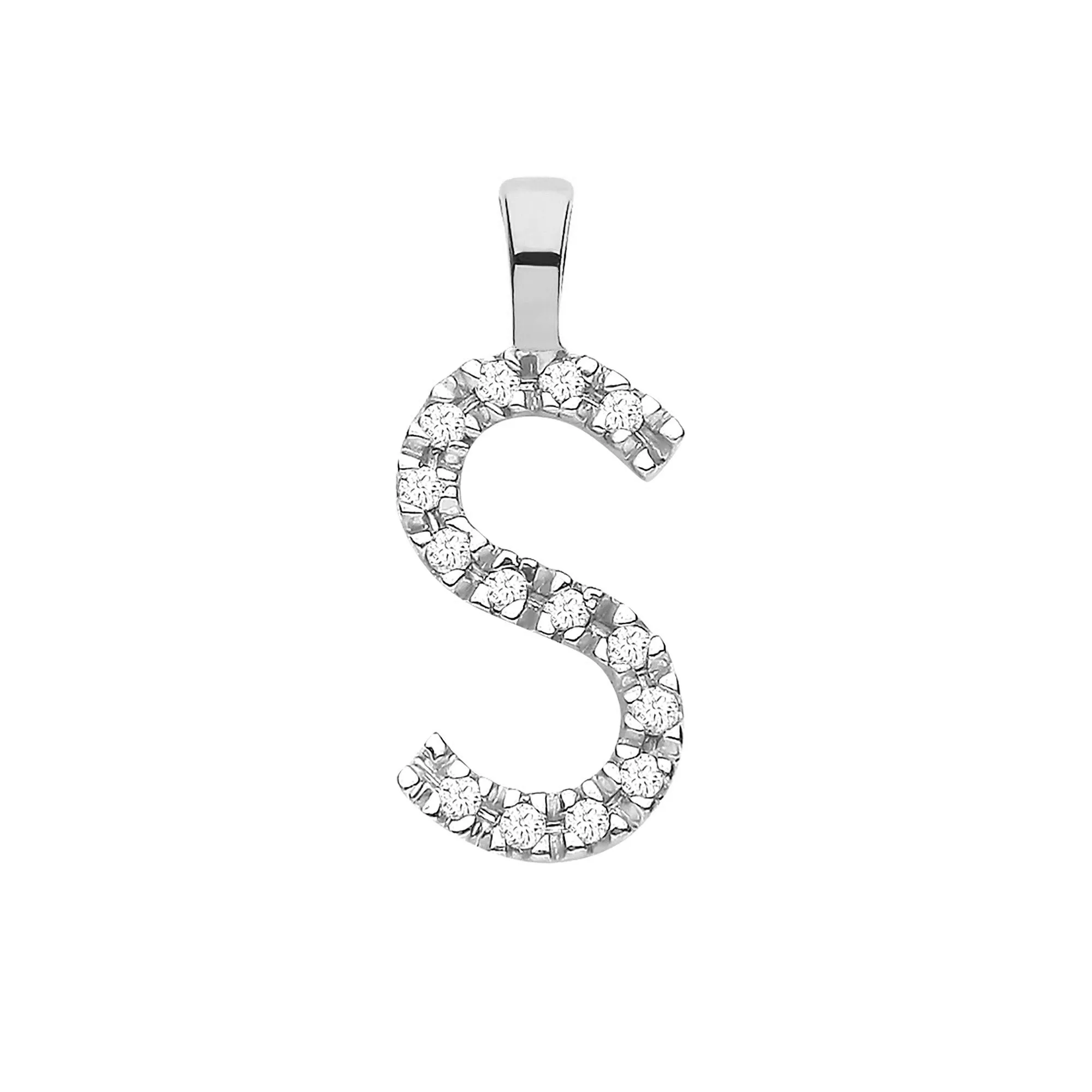 Diamond Initial S Pendant Necklace 0.05ct H-SI in 9K White Gold