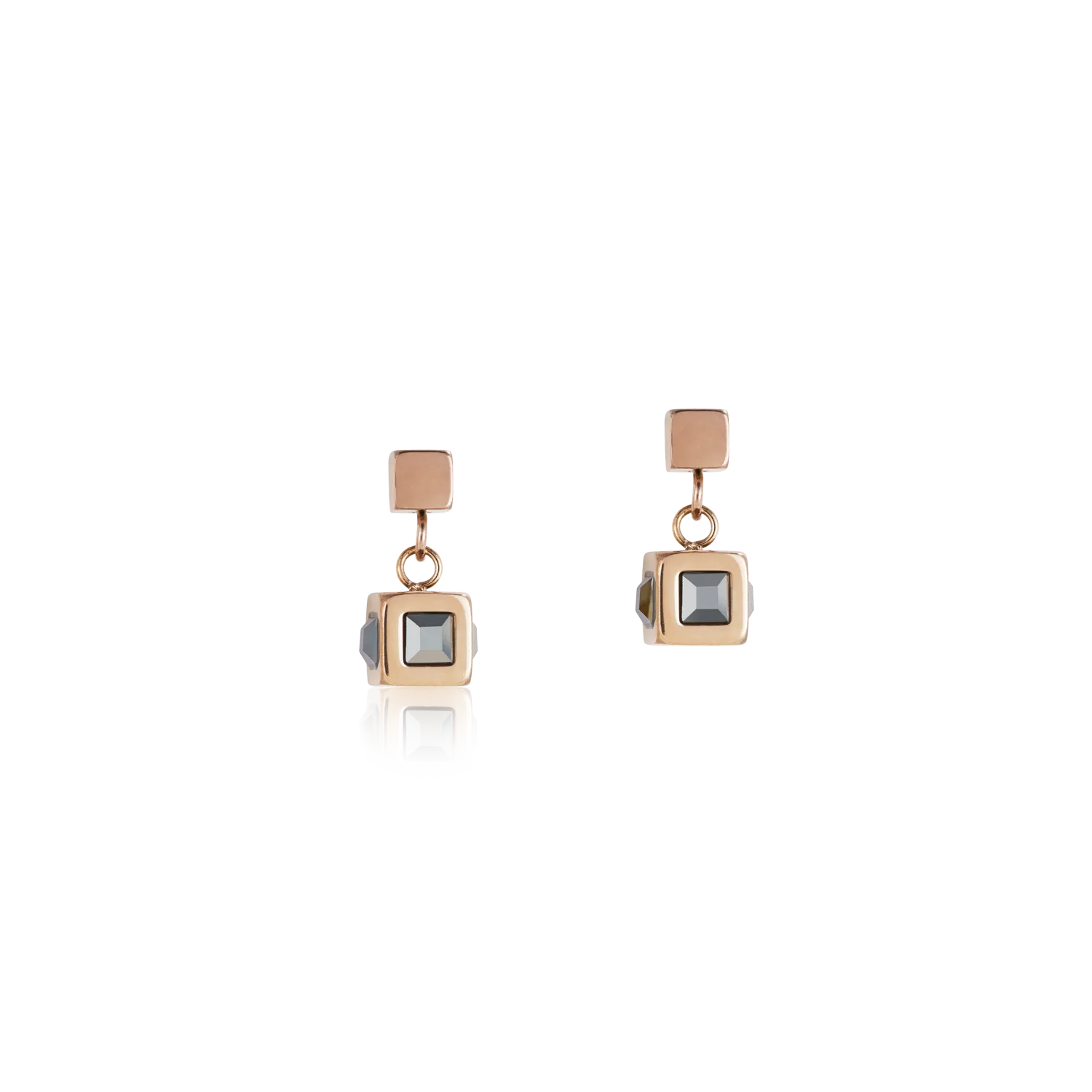 Earrings cube stainlees steel rose gold & crystal anthracite