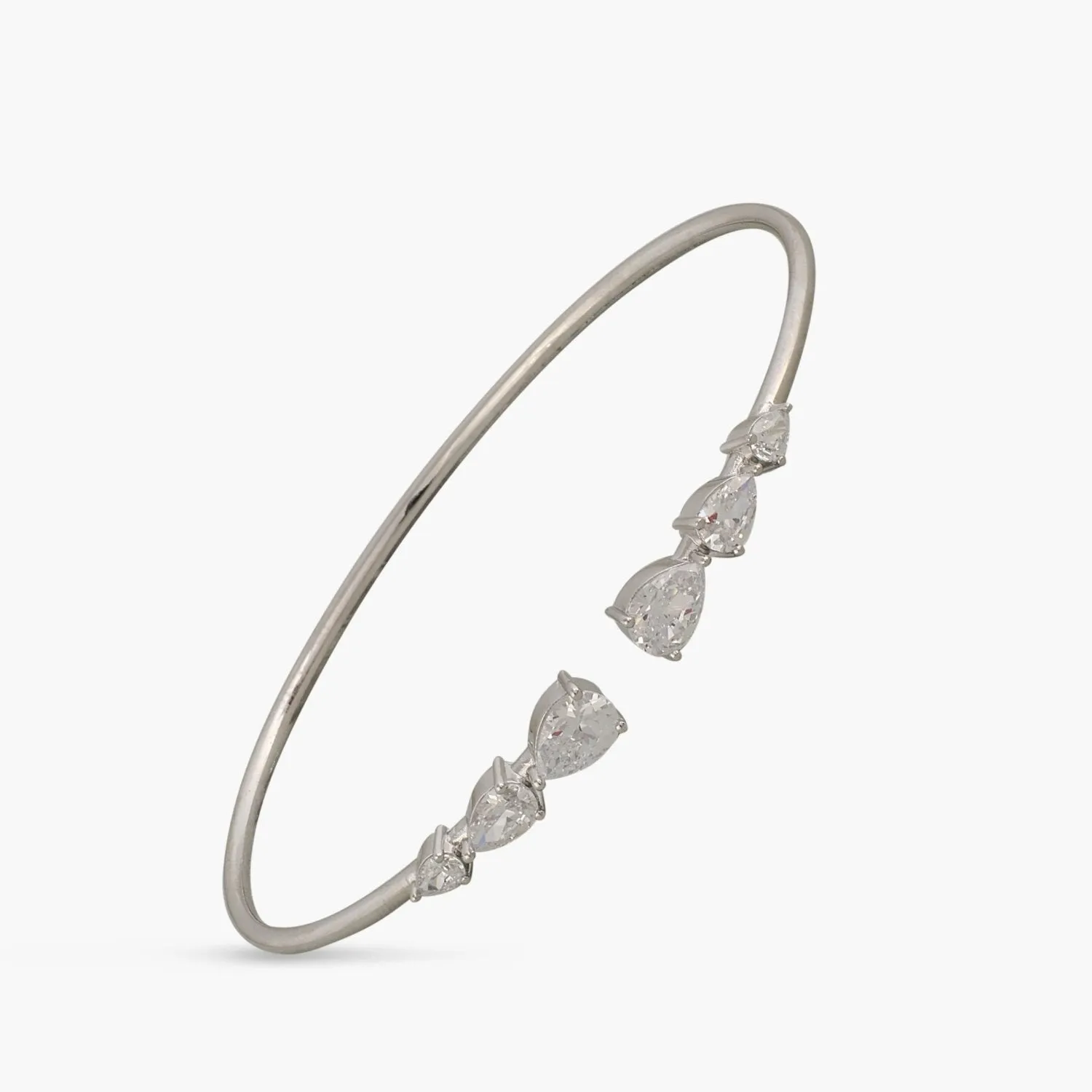 Elara CZ Teardrop Open Silver Bracelet