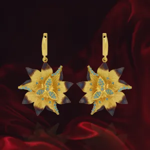 Ember Desert Flower with Sparkling Blue Accents Earrings