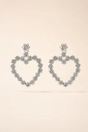 Flower Heart Rhinestone Post Earrings