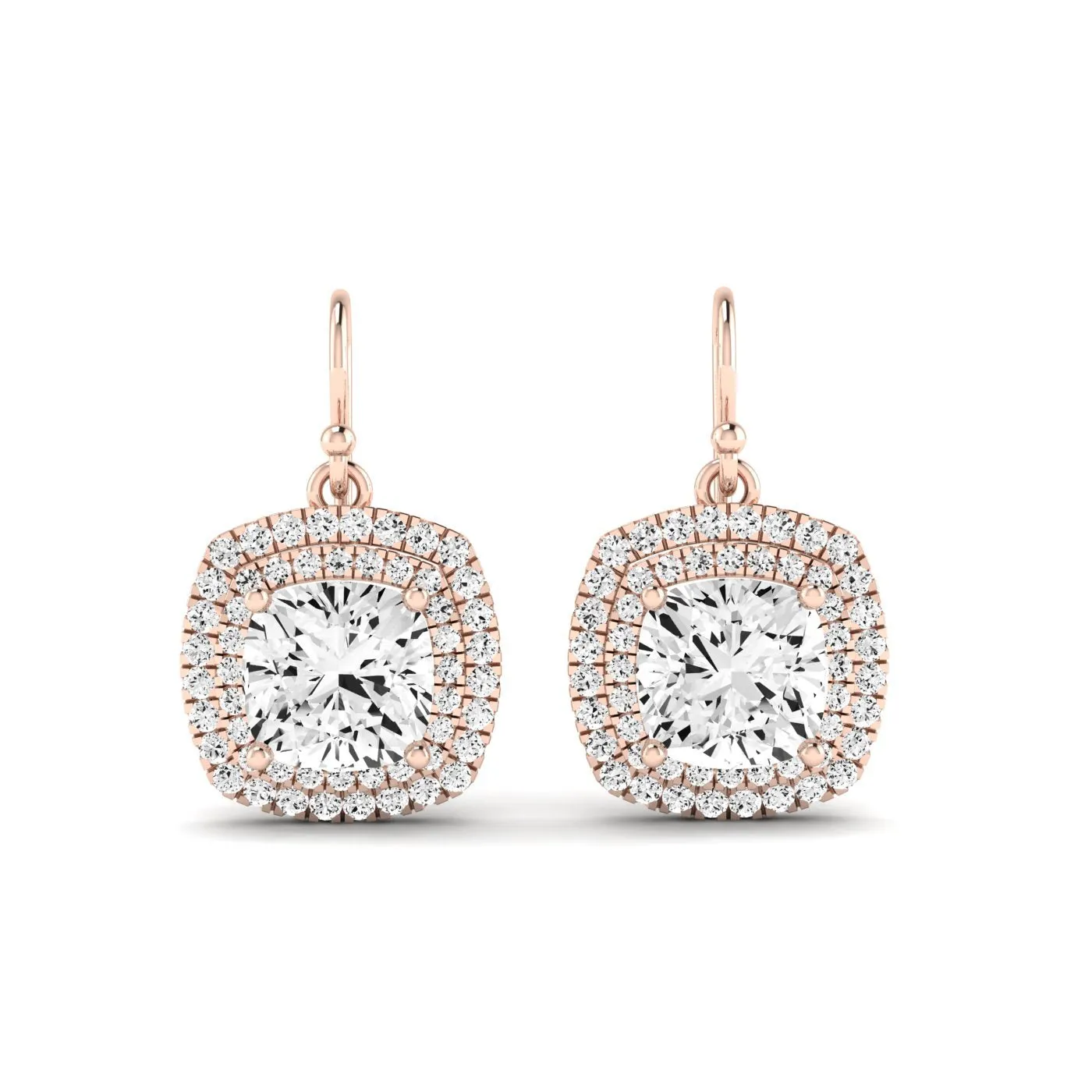 Forrest Cushion Cut Lab Diamond Halo Drop Earrings