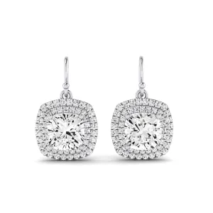 Forrest Cushion Cut Lab Diamond Halo Drop Earrings