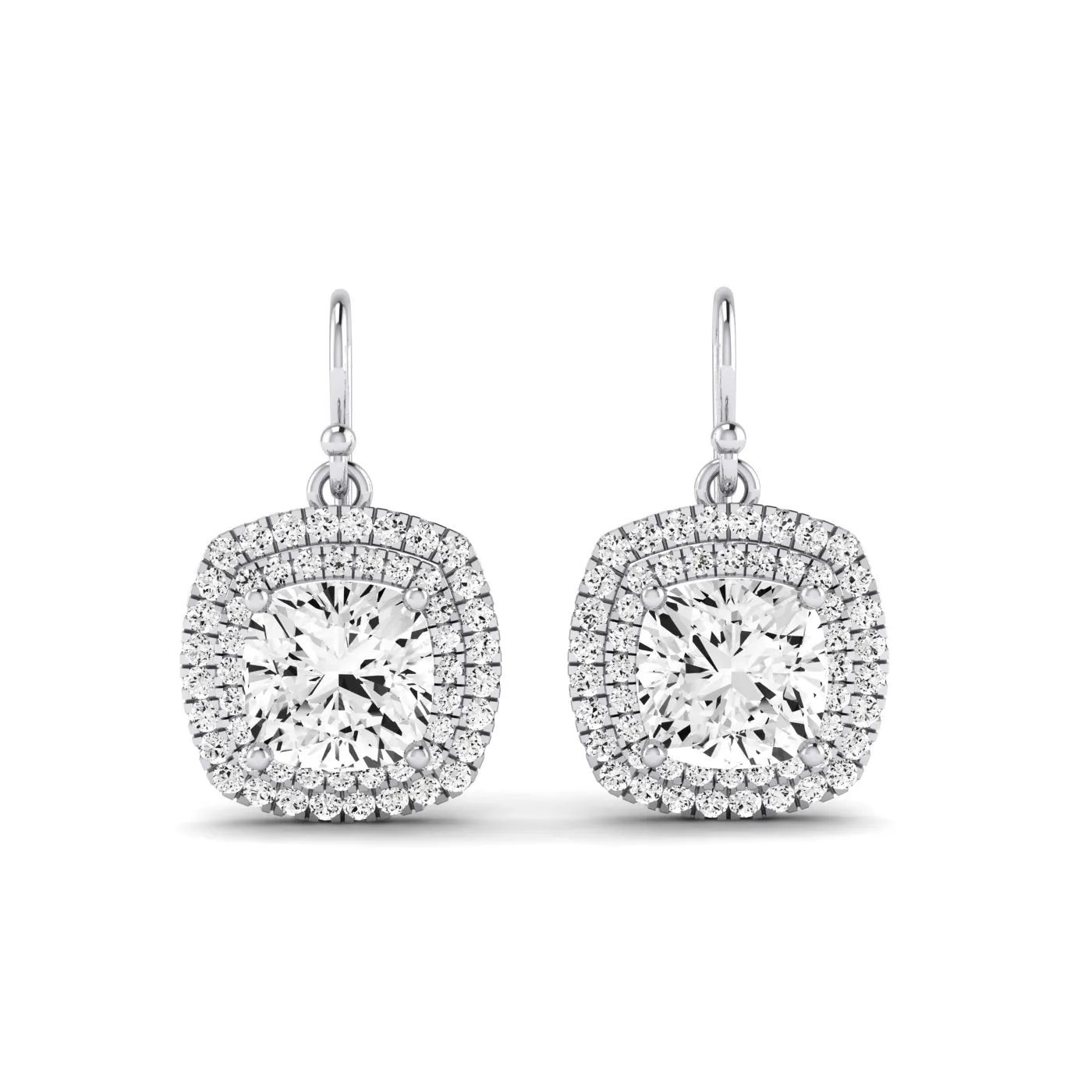 Forrest Cushion Cut Lab Diamond Halo Drop Earrings