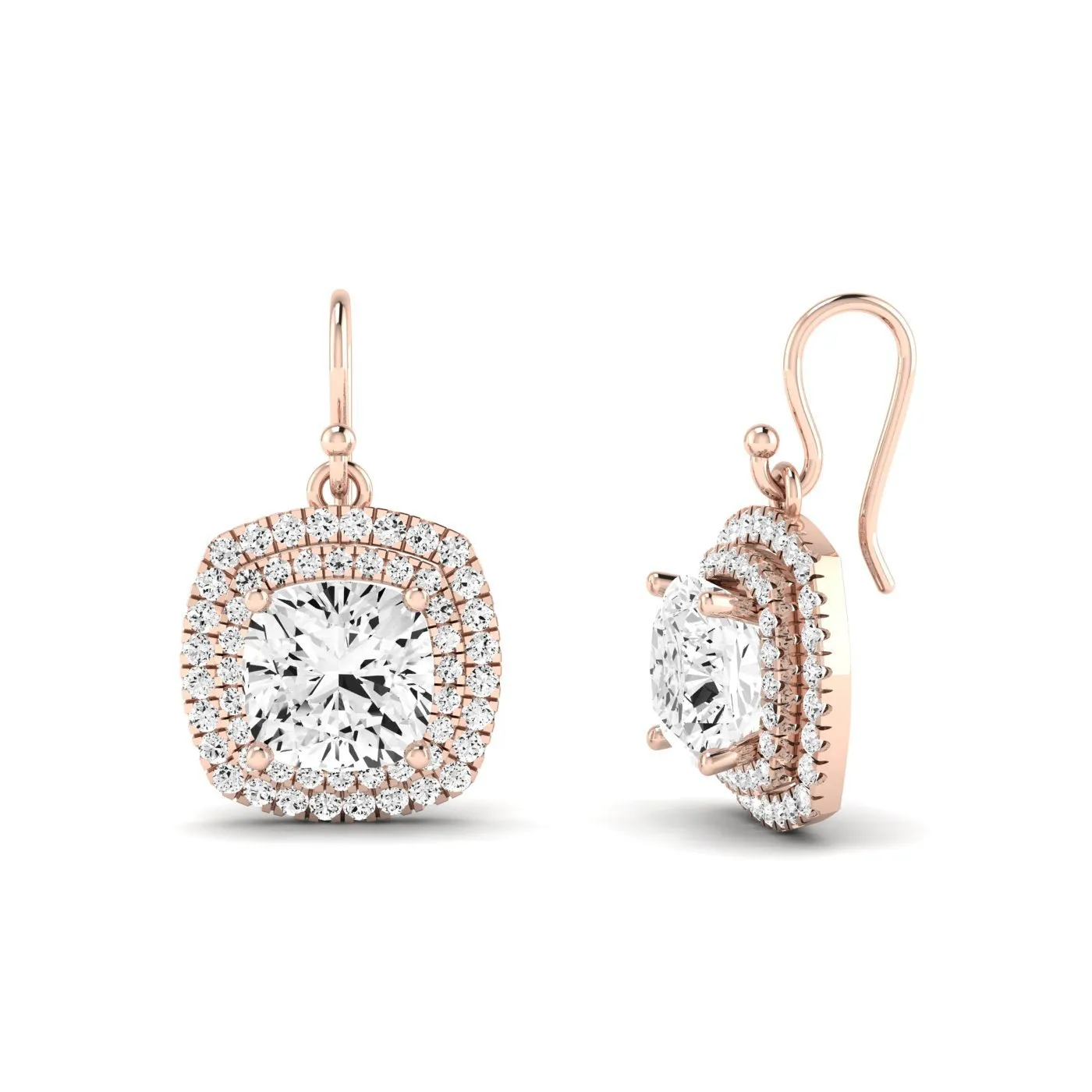 Forrest Cushion Cut Lab Diamond Halo Drop Earrings