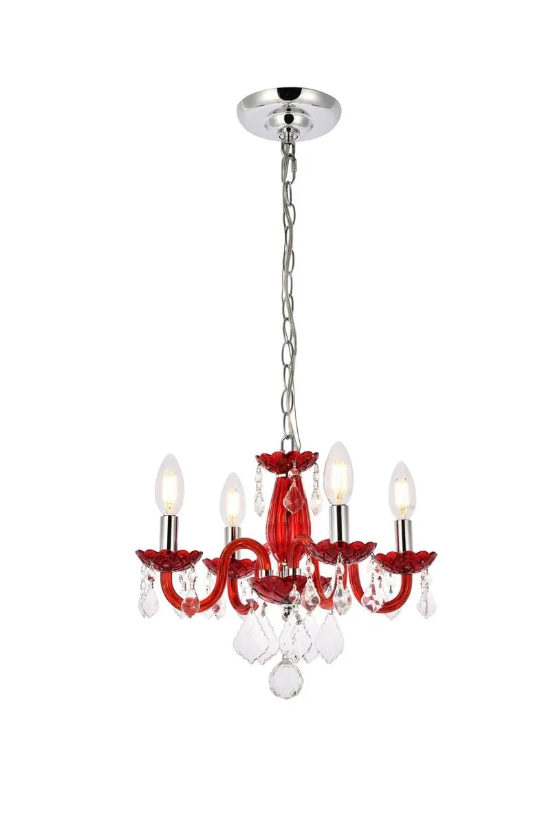 Four Light Pendant from the Rococo Collection in Red Finish by Elegant Lighting