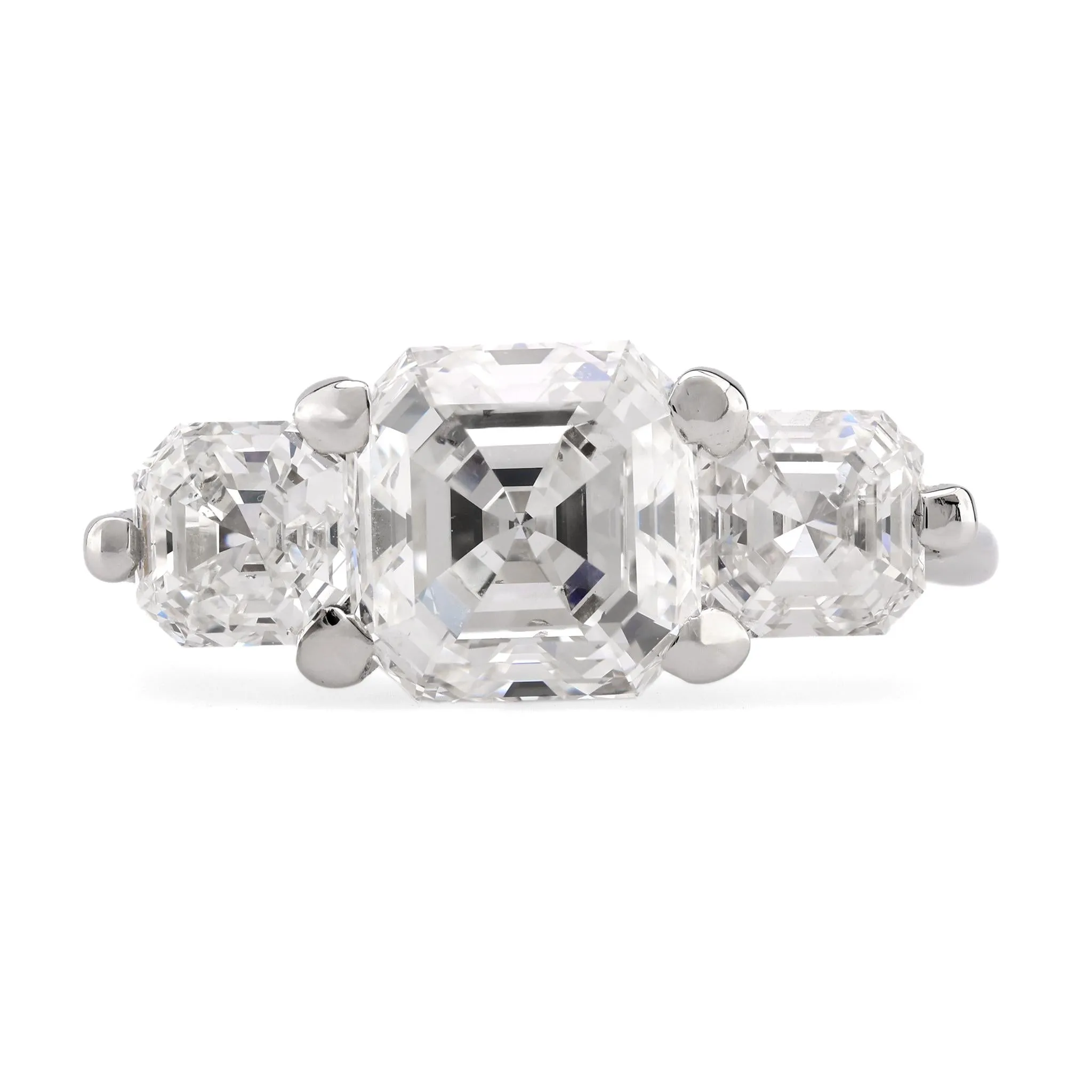 GIA 4 Carat Asscher Cut Diamond Platinum Three Stone Ring