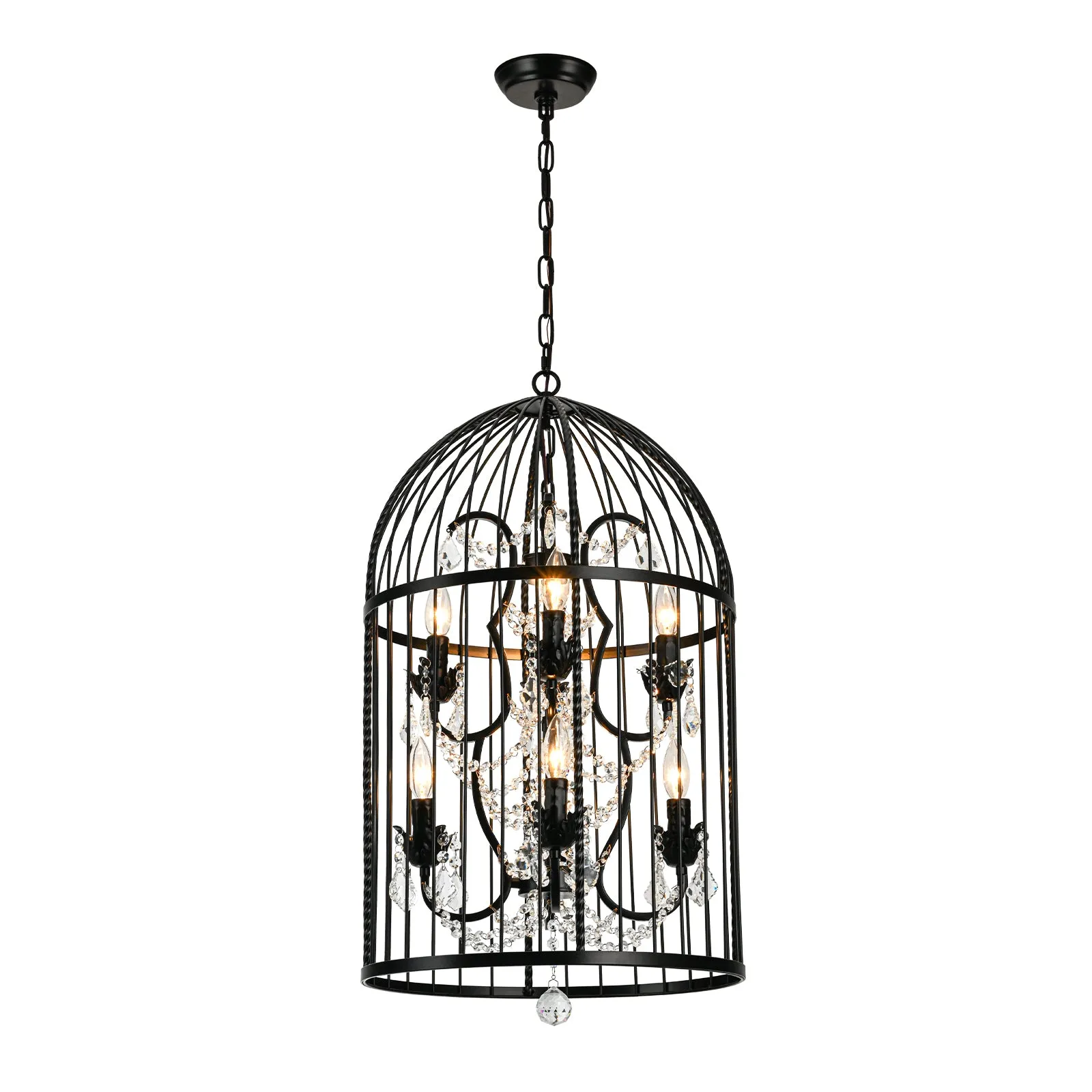 Glowlings 8-Light Vintage 18"Wide Black Lantern Bird Cage Pendant Light with Crystal Accents