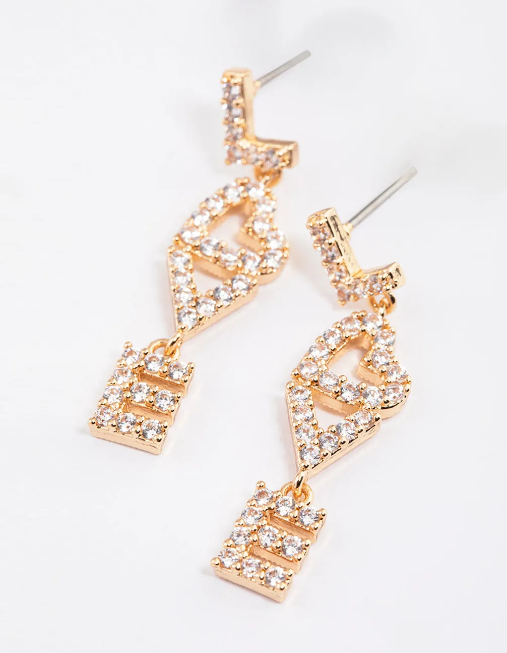 Gold Cubic Zirconia Love Letter Earrings