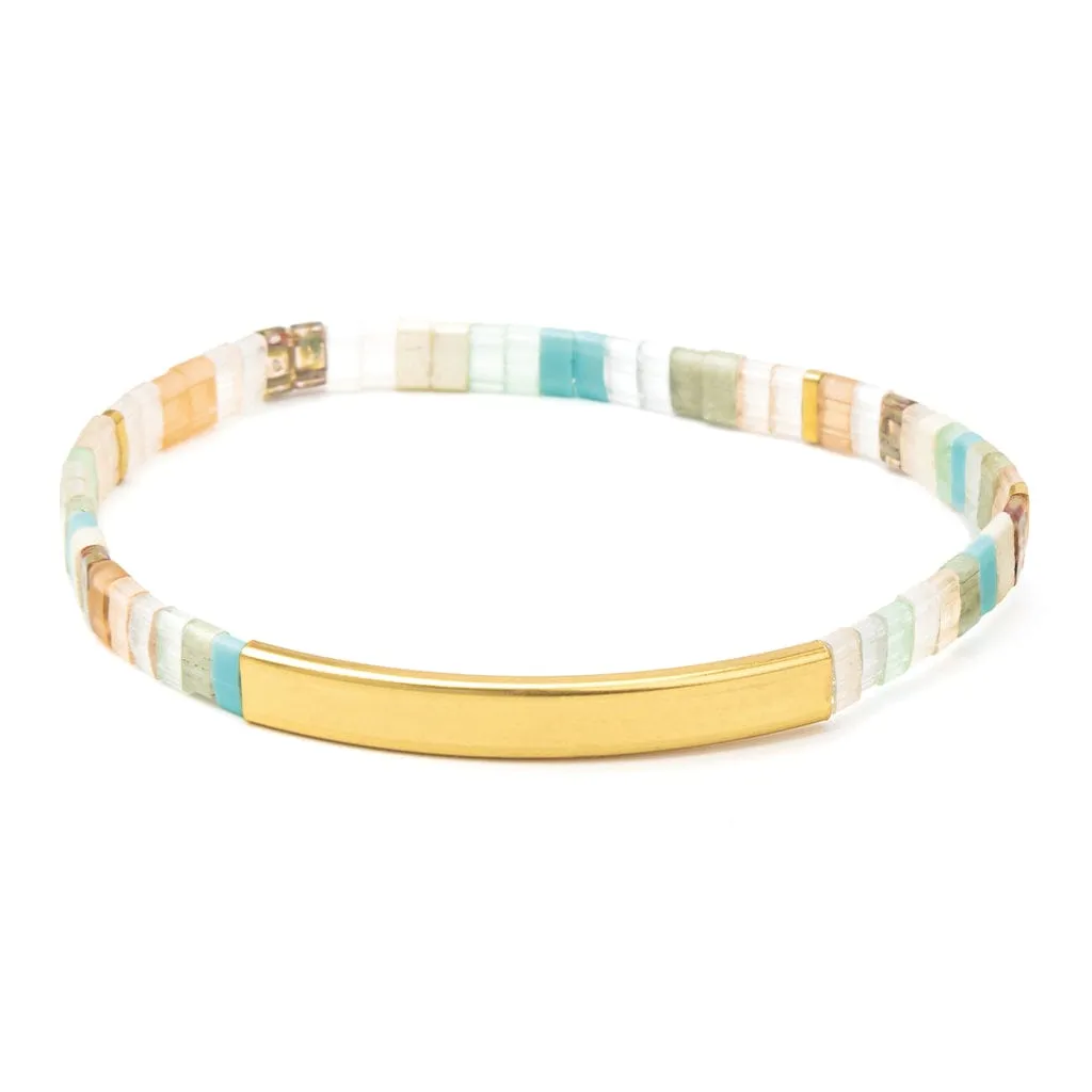 Good Karma Miyuki Bracelet | One Of A Kind - Mint/Peach/Gold