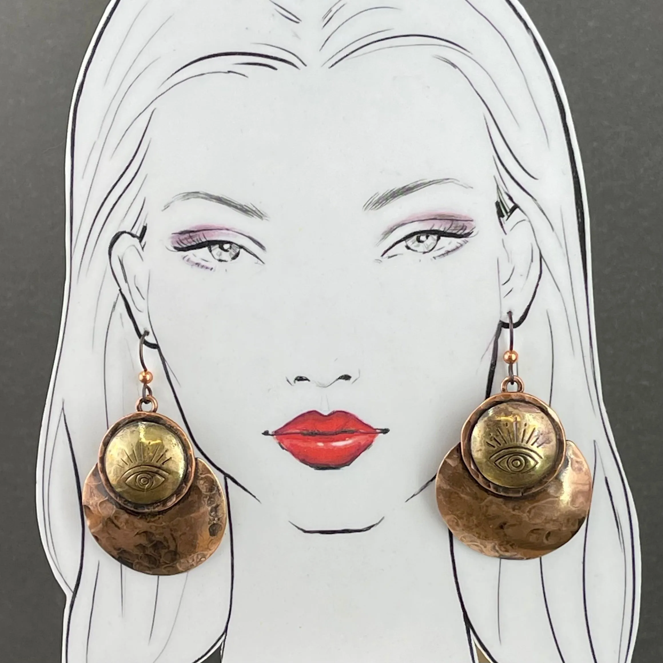 Handcrafted Copper & Brass Evil Eye Earrings by Patricia Healey