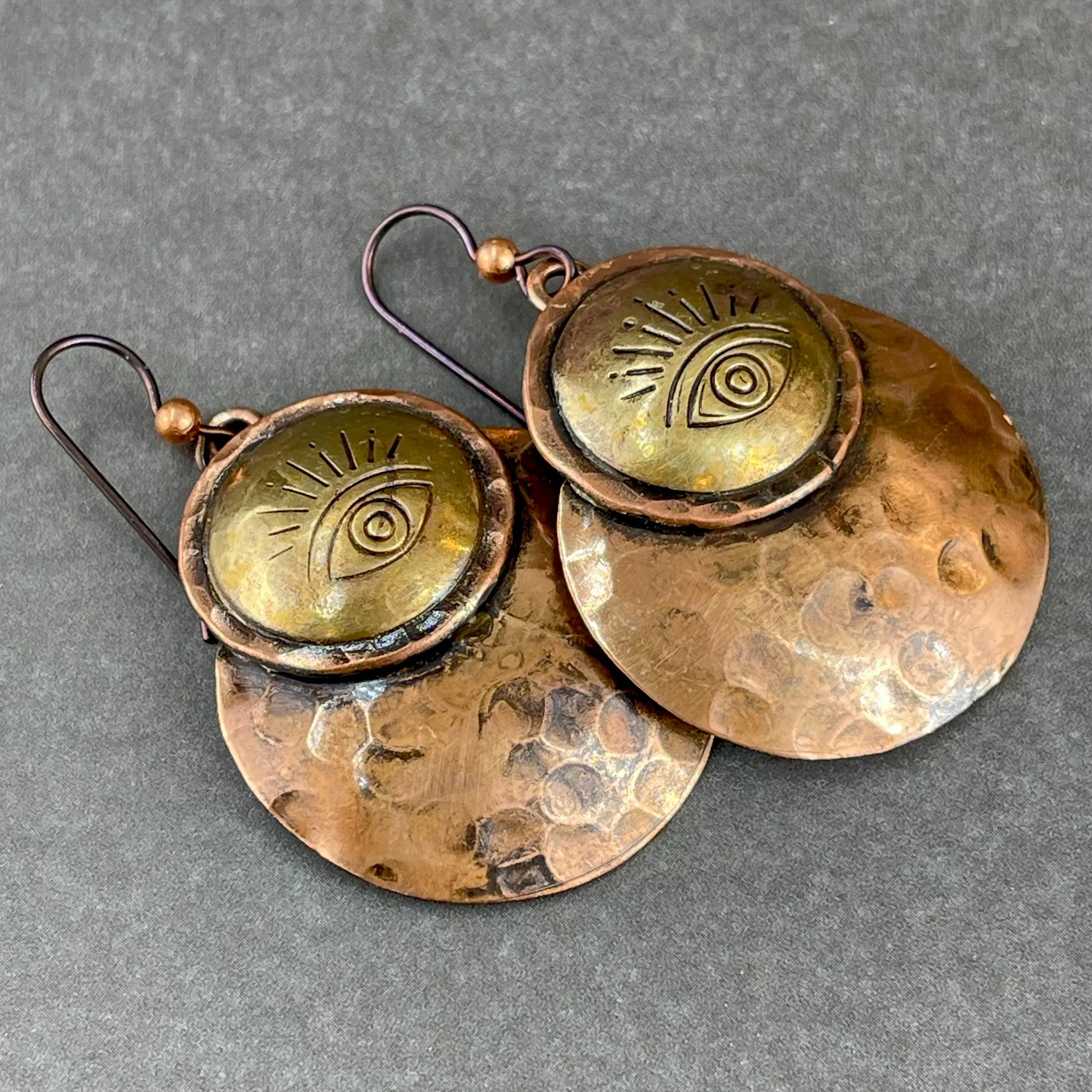 Handcrafted Copper & Brass Evil Eye Earrings by Patricia Healey