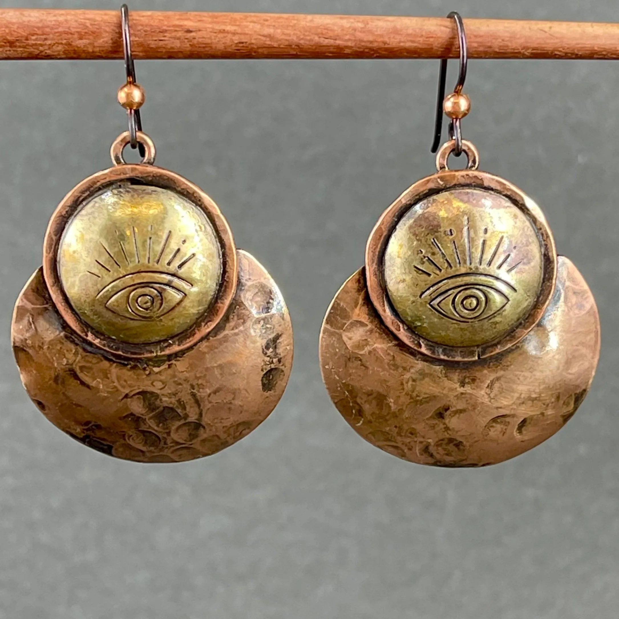 Handcrafted Copper & Brass Evil Eye Earrings by Patricia Healey