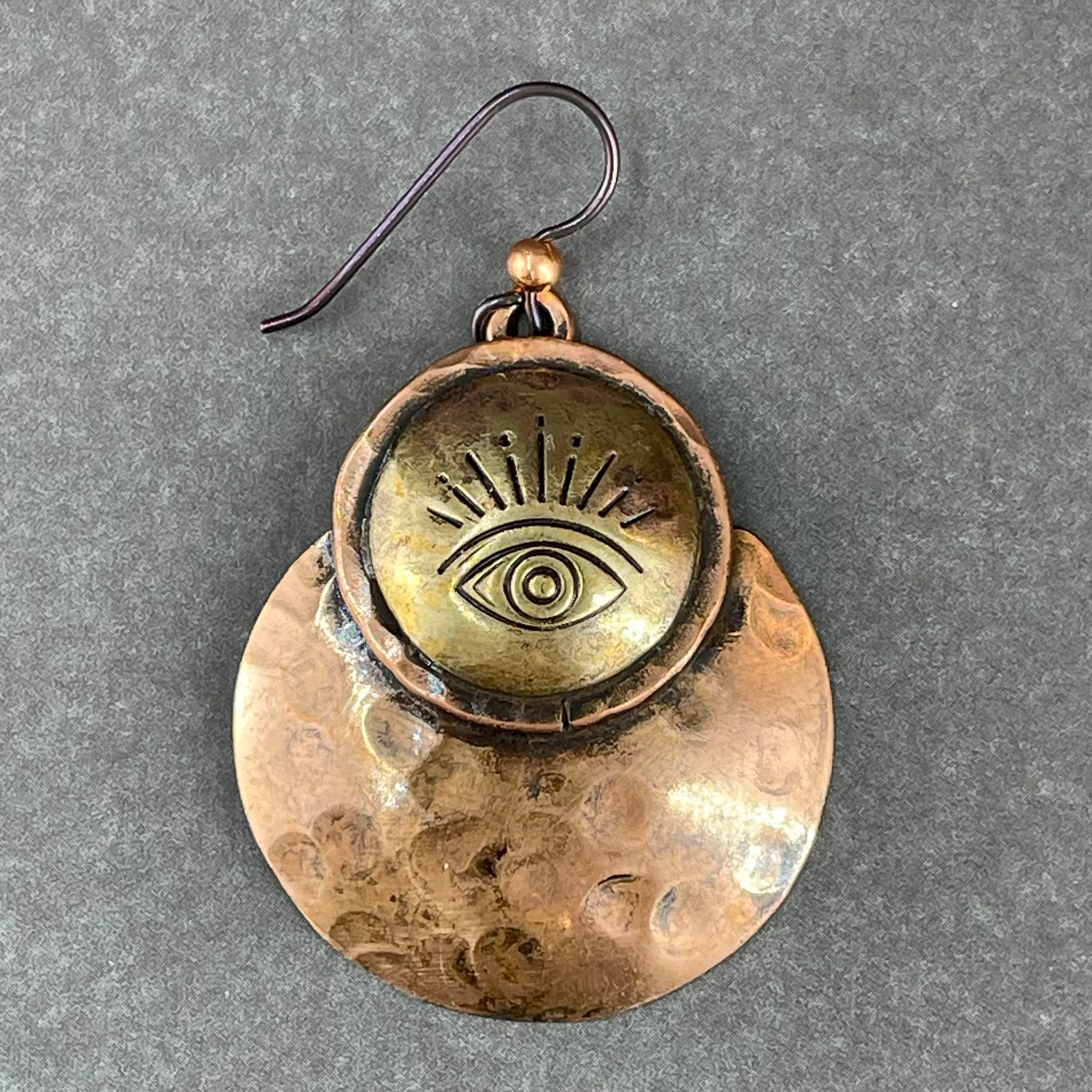 Handcrafted Copper & Brass Evil Eye Earrings by Patricia Healey