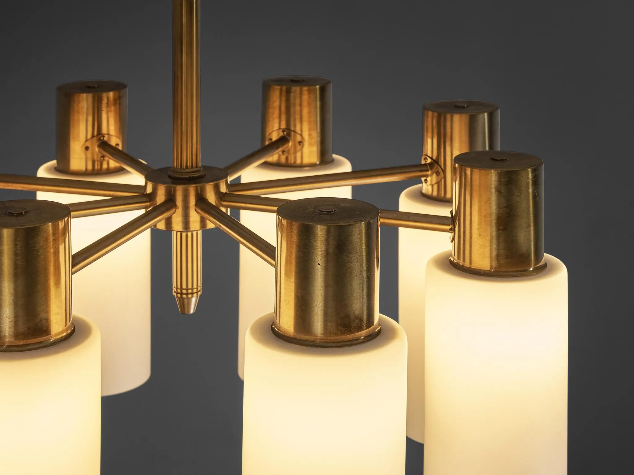 Hans-Agne Jakobsson Chandelier in Brass and White Opaque Glass