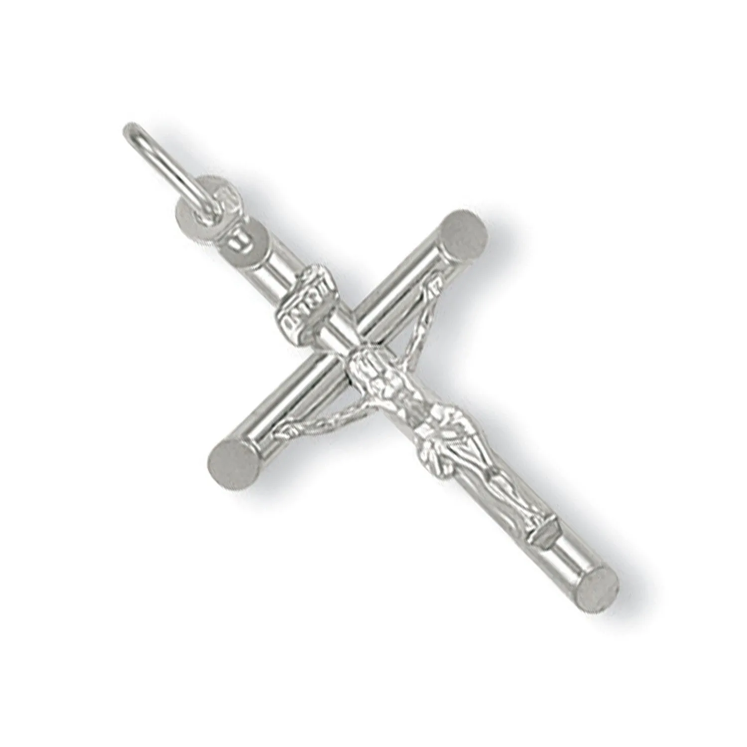 Hollow Crucifix Cross Pendant Necklace in 9ct White Gold 1.6g