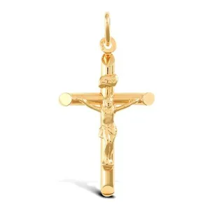 Hollow Crucifix Cross Pendant Necklace in 9ct Yellow Gold 1.6g