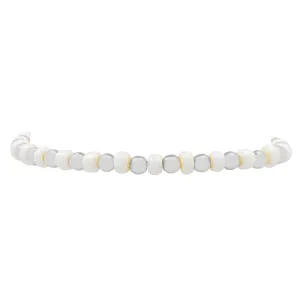 IRIDESCENT BALL STRETCH BRACELET WHITE AND SILVER