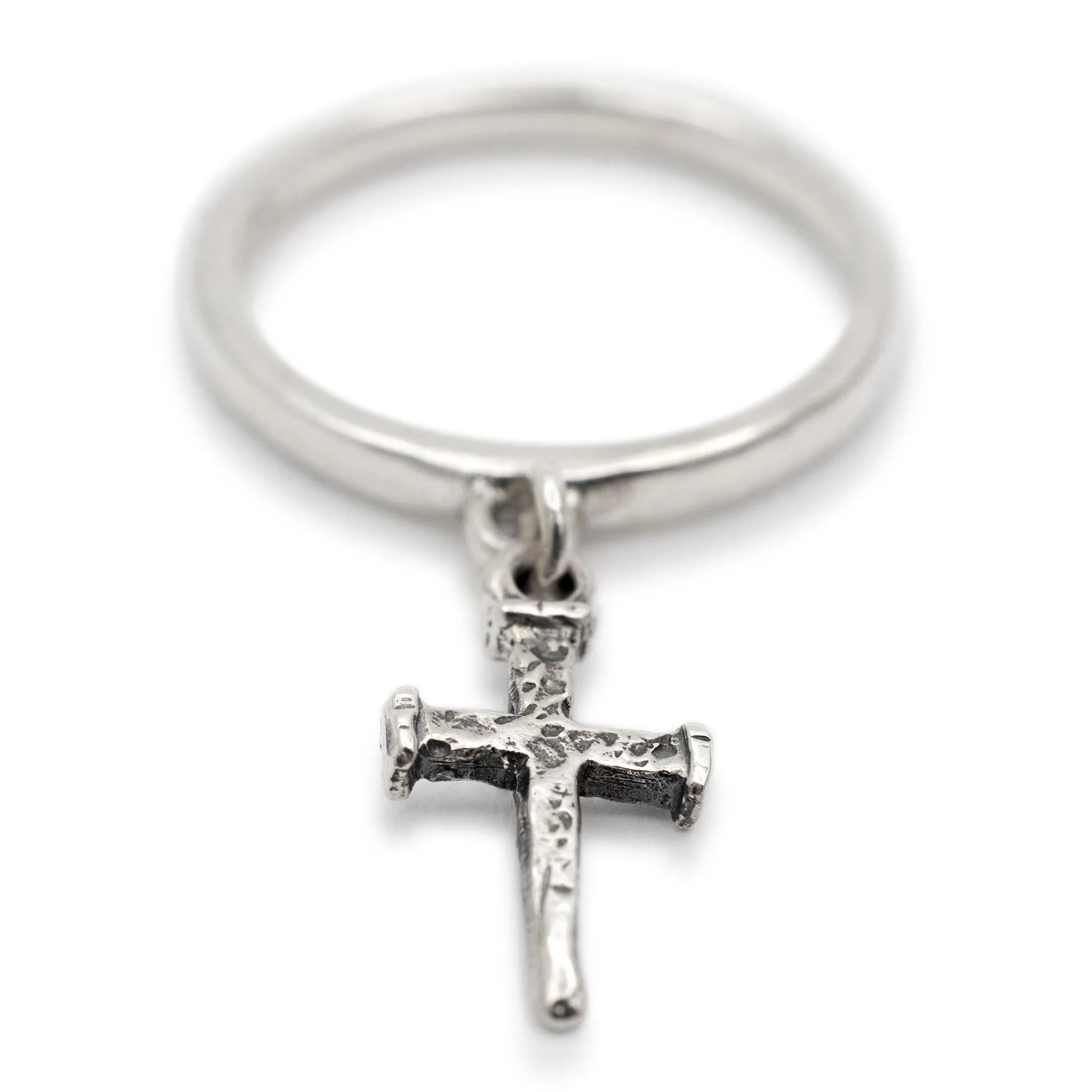 James Avery 925 Sterling Silver Dangle Cross Charm Band Ring