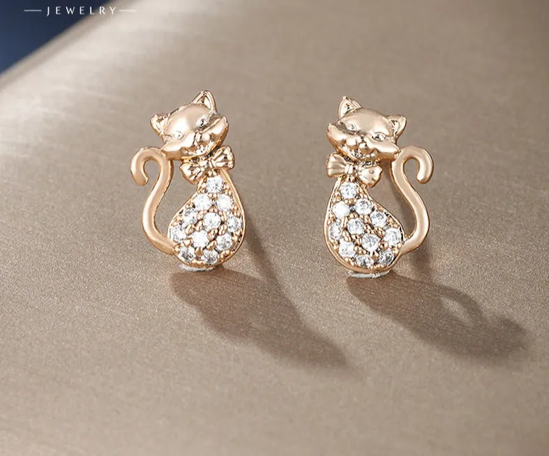 Jewelry Fashion New Cute Kitten Personality Women's Exquisite Cat Diamond Alloy Stud Earrings