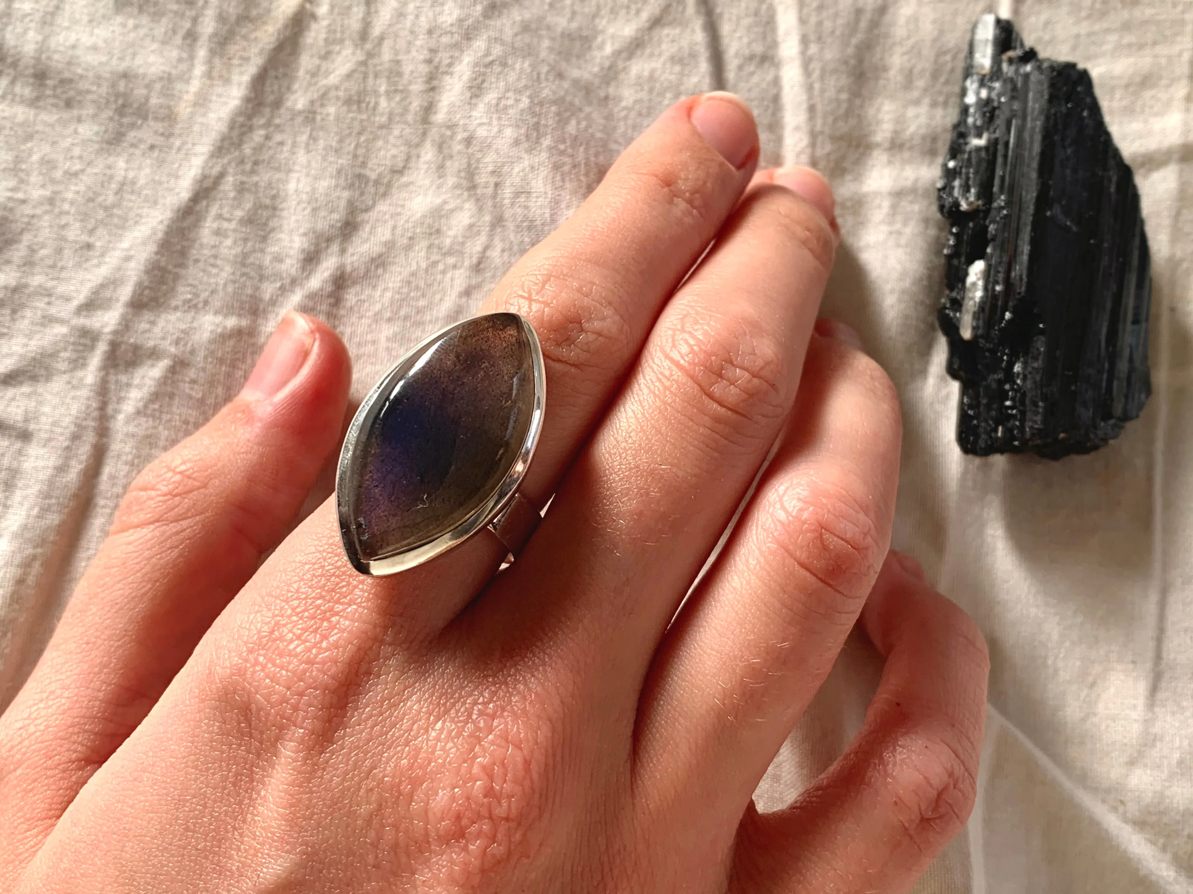 Labradorite Adjustable Ring - Chunky Marquise (One of a kind)